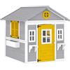Outsunny Casetta bambini legno con porta, finestre e fioriere, Grigio | Aosom Italy