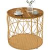 Outsunny Tavolino laterale Ø50 cm effetto rattan con piano acacia, Teak | Aosom Italy
