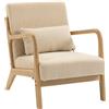HOMCOM Poltrona lounge in velluto con 3 cuscini e struttura in hevea, Beige | Aosom Italy
