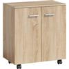 HOMCOM Credenza con ruote, 2 ante e ripiani, 60x35x65 cm, Legno naturale | Aosom Italy