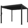 Outsunny Pergola 3 x 3 m con Luci LED Solari e Tetto Lamellare in Metallo, Nero | Aosom Italy