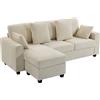 HOMCOM Divano angolare 3 posti con chaise longue reversibile e seduta profonda, Beige | Aosom Italy