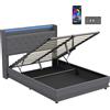 HOMCOM Letto contenitore 140x190 cm con LED e stazione ricarica, Grigio | Aosom Italy