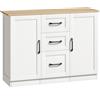 HOMCOM Credenza soggiorno con 2 ante soft-close e 3 cassetti, 110x35x80,4 cm, Bianco e Naturale | Aosom Italy