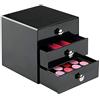 InterDesign iDesign Drawers Cassetti porta trucchi, Mini cassettiera di qualità per make up, bijoux ecc., Cubi porta cosmetici con 3 cassetti, Plastica nero