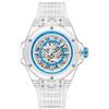 DAXIAOYU Orologio da Uomo con Movimento Automatico Meccanico, Scheletro, in Stile Hollow, con Cassa Trasparente Unica, Impermeabile, Cinturino in Silicone per Sport, bianco, blu , Sportivo