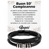 Bramart Bracciale Uomo Idea Regalo Compleanno 50 Anni in Pelle Intrecciata con Acciaio Inox Lucidato di Altissima qualità Regalo per lui, Bracciali Compleanni - Cofanetto con DEDICA incluso (50 Anni - M3)