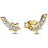 PANDORA Shooting Star - Orecchini placcati oro 14 carati, con zirconi cubici trasparenti, misura unica, Argento sterling, Nessuna pietra preziosa