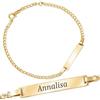 Sakrami Bracciale in Oro 14 Kt con Targhetta Personalizzabile per Bambini + Gioiello con scatola Personalizzata + Idea Regalo per Bambina, Nascita, Battesimo e Comunione Occasioni Speciali + Confezione regalo