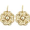 Mokilu' Orecchini Pendenti Vintage - in Ottone con Oro 24 KT - Fatto a Mano in Toscana, Made in Italy - Fiore con Cabochon di Madreperla e Perle Avorio