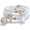 VENEZIA CLASSICA - Bracciale da Donna con perle in Vetro di Murano Originale e vera pelle Toscana a tre giri bianco, con foglia in oro 24kt e argento, Made in Italy certificato (argentato)