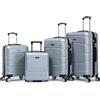 R.Leone Valigia da 1 Fino a Set 4 Trolley Rigido grande, medio, bagaglio a mano 55x40x23 cm Wizz, ITA Airways e bagaglio 45x36x20 cm EasyJet in ABS 8001 (Argento, Set 4 Pezzi XS S M L)