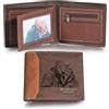 MunkiMix Personalizzati Foto Pelle Bifold Portafogli per Uomo Personalizzato Inciso Schizzo Immagine/Testo Uomo Portafoglio Regali per Lui Papà Fidanzato Marito Figlio (B2-2 Testi, Scuro Marrone)