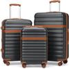 KONO Set Valigie da 3 Pezzi Valigia Bagaglio a Mano Trolley Valige ABS+PC Valigia 55cm + Valigia 65cm + Valigia 75cm con 4 Ruote e TSA Lucchetto, Grigio/Marrone