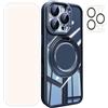 Kuwocy Cover per iPhone 16 Pro Max,Custodia per Cellulare,Dotato di Una Custodia Rimovibile per L'obiettivo e di Una Protezione per Lo Schermo,Staffa Bidirezionale,Compatibile con MagSafe (Blu, 16 Pro Max)