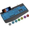 SABLUTE Tastiere per computer retroilluminate con cavo grande, tastiere USB illuminate con retroilluminazione a 7 colori, poggiapolsi, supporto per telefono