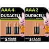 Duracell 6X Duracell AAA Ricaricabili 900 mAh (1 Blister Da 4 Batterie + 1 Blister Da 2 Batterie) 6 Pile Ministilo Ricaricabili
