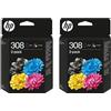 HP 2 x 308 Schwarz & Farbe Tintenpatronen Combo Pack für Envy 6122e 6532e 6520e 6132e 6530e 6120e 6110e 6558e 6110e 6130e All-in-One Drucker