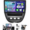 Hikity 8 Core 4G+64G Android 15 Autoradio per Peugeot 107, Toyota Aygo, Citroen C1 2004-2014 con Carplay Android Auto, 10.1 Pollici IPS Touch Screen con Navigatore GPS Bluetooth WiFi FM/RDS DSP Retrocamera
