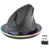 Perixx PERIMICE-719RX Mouse Verticale Wireless Ricaricabile per Destrimani con Base di Ricarica Wireless Inclusa, 6 Pulsanti, 1000/1600/2400/3200 DPI, 2.4 GHz - Nero