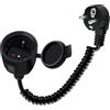 HuaLiSiJi Prolunga Estensibile a Spirale 16A 250V Cavo di Prolunga Schuko Spina con Contatto di Protezione IP44 da 0.6m a 1.5m Max per Esterno o Interno, Casa, Ufficio (Nero, 1.5 m)