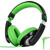 Rockpapa Comfort Cuffie con Cavo, Regolabile, Over-Ear Headphones per Telefono, Compressa, PC, Scuola, MP3/4 DVD, iPod iPad Nero Verde