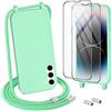 DiDaDi Cover Set di 5 in 1 per Samsung Galaxy A54 con Cordino + custodia protettiva trasparente, 2 pellicola protettiva + Protezione Pellicola Vetro Fotocamera, Antiurto Case, verde chiaro