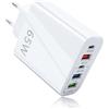 CKDSA Caricatore USB C 65W 5 Porte PD 3.0 3USB Multiplo Spina di Ricarica Alimentatore con USB-C USB-A compatibile con iPhone 16 15 14 13 12 11 Pro Max SE XS XR Pro iPad Samsung Galaxy Xiaomi Alimentatori