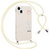Yirlbey Cover con Cordino per iPhone 15 6,1 Pollici Disegno Sorriso Custodia Aesthetic Disegni con Laccio Tracolla Corda Collana per Cellulare, Antiurto Ultra Sottile Morbido Silicone Donna Case