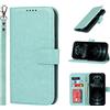 Cavor Cover Compatibile con iPhone 13 Mini con Cordino,Flip Portafoglio Custodia in Pelle,[4 Slots][Magnetica],Custodia Cover con Laccio Compatibile con iPhone 13 Mini - Verde Chiaro