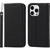Cavor Cover Compatibile con iPhone 14 PRO Max con Cordino,Flip Vera Pelle Portafoglio Custodia in Pelle,[4 Porta Carte][Magnetico],Custodia Libro Cover Compatibile con iPhone 14 PRO Max - Nero