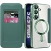 IMEIKONST Cover Magnetica per Samsung Galaxy S25 Plus con Slot per Carte, [Compatibile con MagSafe] [Blocco RFID] Custodia Portafoglio Flip Antiurto Trasparente Case per Samsung S25 Plus. Verde JDCX