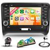 Rimoody 4G+64G Android Autoradio per Audi TT MK2 8j 2006-2014 Wireless Carplay Android Auto GPS Navi WiFi 7 Pollici Touchscreen Autoradio con Mirror Link Bluetooth FM/RDS 32 EQ/USB/SWC Telecamera Posteriore