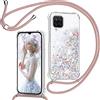 TUUT Cover per Samsung Galaxy A12 (5G) con Cordino, Glitter Bling Liquido Custodia Sparkly TPU Silicone Protettivo Morbido Brillantini Quicksand Cellulare Cover con Cordoncino Case -Oro Rosa