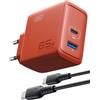 INIU Caricatore USB C da 65 W, 2 porte [USB-C + USB-A], alimentatore multiplo GaN II, adattatore di alimentazione USB C per MacBook iPad Pro/Air, iPhone 16 15 14 Pro Max, Galaxy S24, Google, ecc