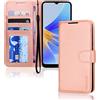 TECHGEAR Pelle Cover Oppo A17 - Custodia Portafoglio in Pelle Sintetica e TPU Antiurto, Funzione di Supporto con Slot per Schede e Cinturino da Polso per Oppo A17 - Oro Rosa