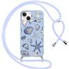 Yirlbey Cover per iPhone 14 / iPhone 13 6,1 Pollici con Cordino, Custodia con Oceano Conchiglia Disegni Aesthetic Laccio Tracolla Corda, Silicone Protective Case Collana Antiurto Sottile per Ragazza