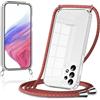 Coalbooliy Trasparente Cover con Cordino per Samsung Galaxy A53 5G,Custodia con Regolabile Laccio Collo Tracolla Corda Cinghia,Ultra Sottile TPU Silicone Antiurto AntiGraffio Case,Arcobaleno Rosso