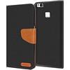 Verco Huawei P9 Lite Custodia per Cellulare, Caso Tessuto per Huawei P9 Lite Cover Tessilo Portafoglio Case, Nero