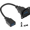 QIANRENON USB3.0 Pannello Montaggio Adattatore 5GBPS USB 3.0 Femmina a USB 3.0 Femmina Dati Connettore USB3.0 Corto Cavo Pannello Accoppiatore, Adatto a D/XLR Pannello, 25cm/9,8in