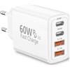 Rombica Caricabatterie USB C, Rombica 60W 4-Port Presa Caricabatterie Rapido USB C, Multipla Settore Doppio PD+QC 3.1A Tipo C Adattatore per iPhone 17 17 Pro Max 16 Pro 15 14 13 12 11 XS XR, Samsung Galaxy