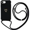 Anfire MoEvn - Custodia compatibile con iPhone 16e, con nastro, motivo cuore d'amore, in silicone, con cordino regolabile, rimovibile, resistente agli urti, per iPhone SE 2025, colore: Nero
