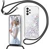TUUTPU TUUT Cover per Samsung Galaxy A52S 5G/A52 5G/4G con Cordino, Custodia Brillantini Liquido con Collana Trasparente Ultra Silicone Antiurto Protettivo Sabbie Mobili Case per Cellulare Cordoncino, Nero