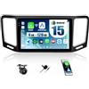 CAMECHO 4+128G Android 15 Autoradio 9 Pollici per Volkswagen Sharan 2012-2018 con Telecamera Posteriore, Wireless Carplay Android Auto Bluetooth Radio con WIFI GPS FM/RDS + Touchscreen Incell