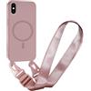 FMPCUON FNPCUON Cover Magnetica con Cordino per iPhone XS Max Compatibile con MagSafe,Ricarica Wireless, Placcatura Disegno Custodia con Collana Laccio Tracolla Regolabile Case.Rosa