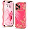 Wirvyuer Compatibile con iPhone 13 Pro Max Cover motivo floreale Custodia Ondulato Forma Riccio Protezione Fotocamera Galvanizzato Antiurto Cellulare Custodia per iPhone 13 Pro Max Rosa Rossa