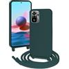 FERLAN Custodia per Redmi Note 10 4G Cover con Cordino,Verde Silicone Antiurto TPU Morbido Case Corda Collana Necklace Regolabile Stylish con Catena Ultra Sottile Cover per Redmi Note 10 4G,Verde scuro