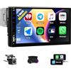 CAMECHO Autoradio 1 Din Wireless Carplay Android Auto Bluetooth Radio con Telecamera Posteriore, 7 Pollici LCD Touchscreen HD Schermo con Mirror Link Controllo del Volante +USB AUX SD Card Connettori