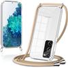 Coalbooliy Trasparente Cover con Cordino per Samsung Galaxy S20 FE / S20 Lite,Custodia con Regolabile Laccio Collo Tracolla Corda Cinghia,Ultra Sottile TPU Silicone Antiurto AntiGraffio Case,Cachi