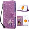 UEEBAI Custodia a portafoglio per iPhone 7 Plus/iPhone 8 Plus, in pelle PU, con brillantini 3D a farfalla, con scomparto per carte di credito, con diamanti e cinturino da polso - Viola